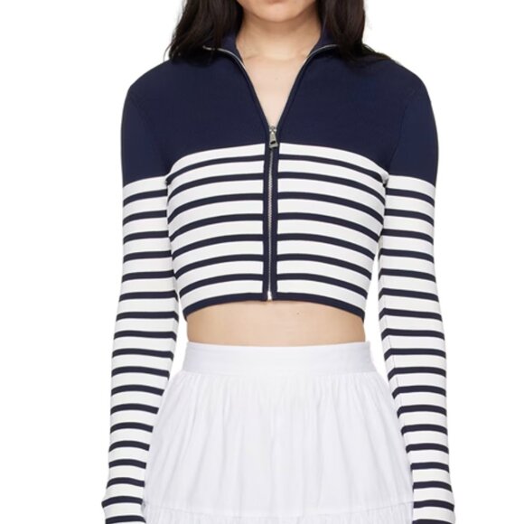 NEVER WORN STAUD SSENSE NAVY AND WHITE STRIPED RAFT ZIP UP CARDIGAN - Picture 3 of 6